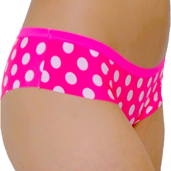 HIPHUGGER Seamless Stretchy Slinky Microfiber Pink Polka Dot Low Rise Bikini NEW - Picture 3 of 15